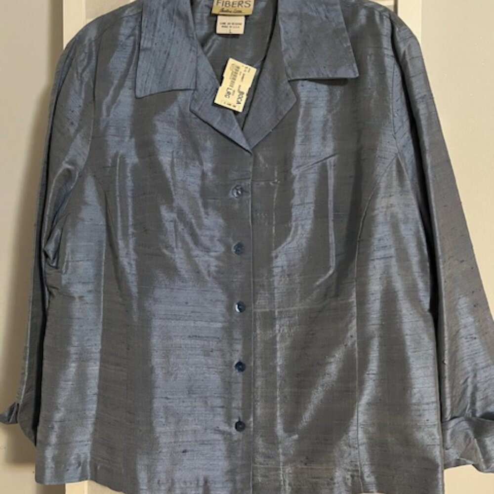 NWT Barbara Lesser Silk Button-down 3/4 Sleeve Dress 100% Silk Blouse Size L